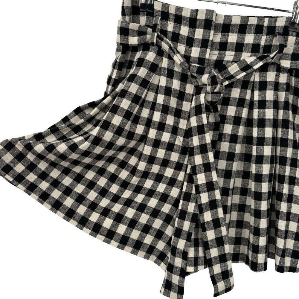 Zara Black & White Check Linen Blend‎ Paper Bag Tie Waist Shorts Medium NWT - Picture 3 of 10